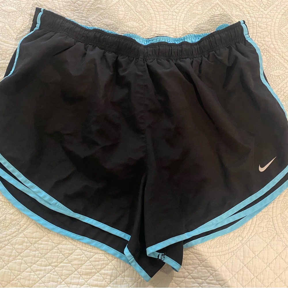 1x Nike Women's Athletic Shorts Black with Light Blue Accents